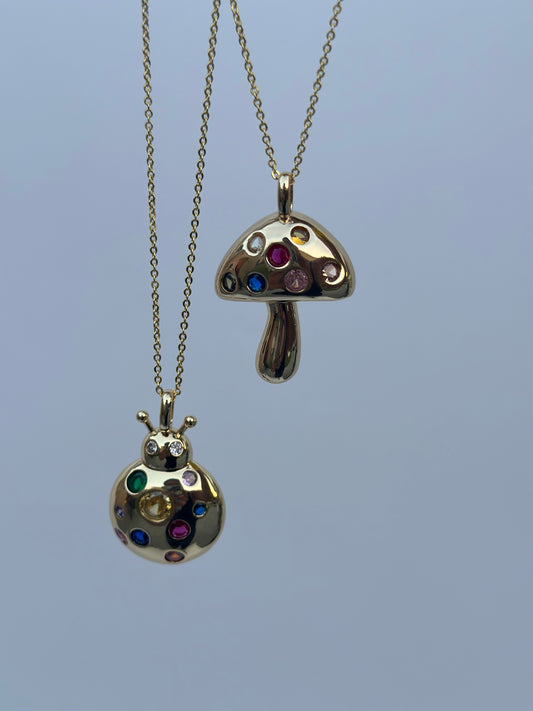 Mushroom & lady bug necklaces