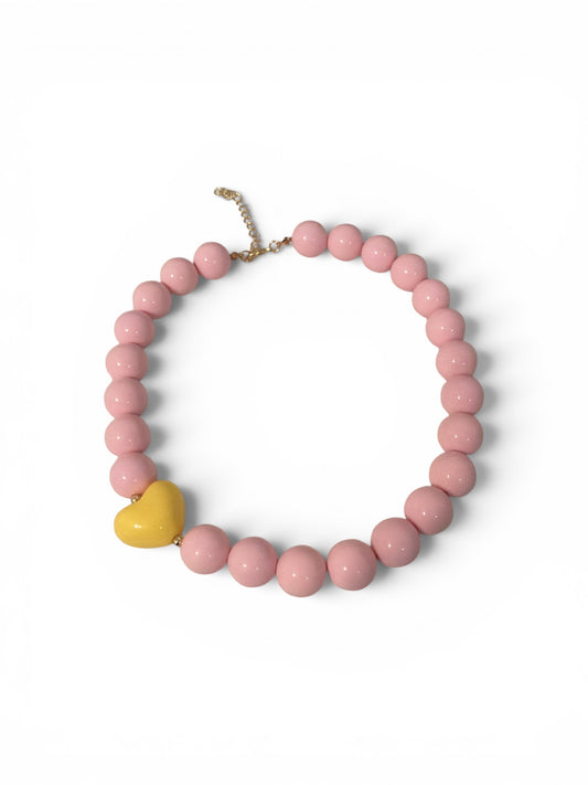 Soft pink + Yellow heart Necklace