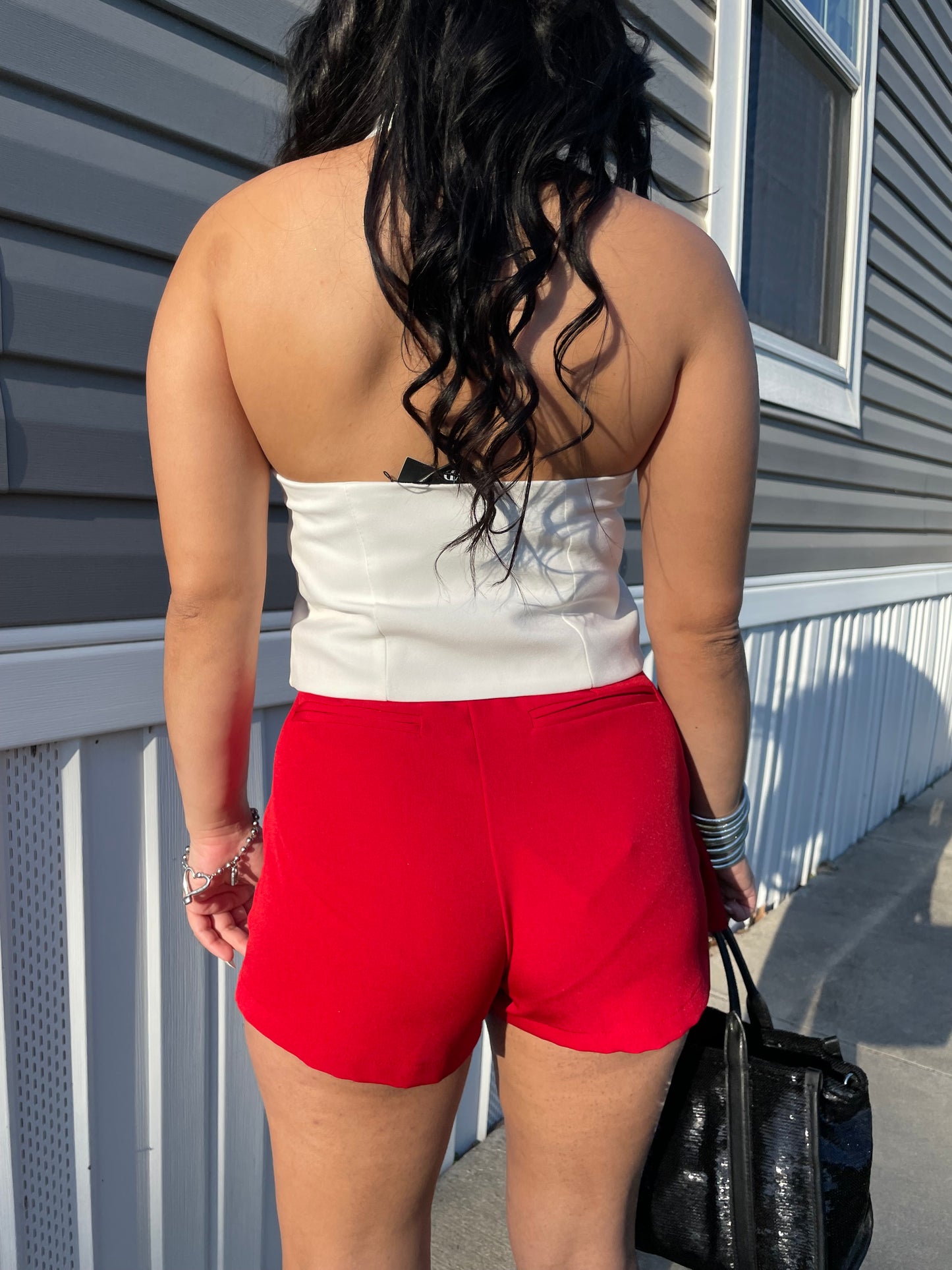 Red irregular zip-up skort