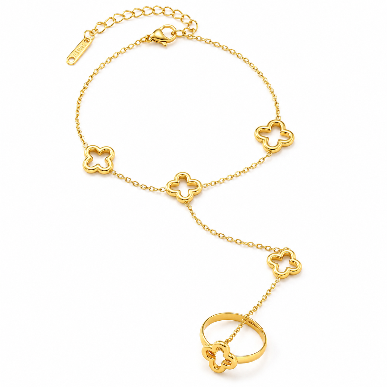 Clover ring bracelet (Waterproof, non tarnish) adjustable ring.