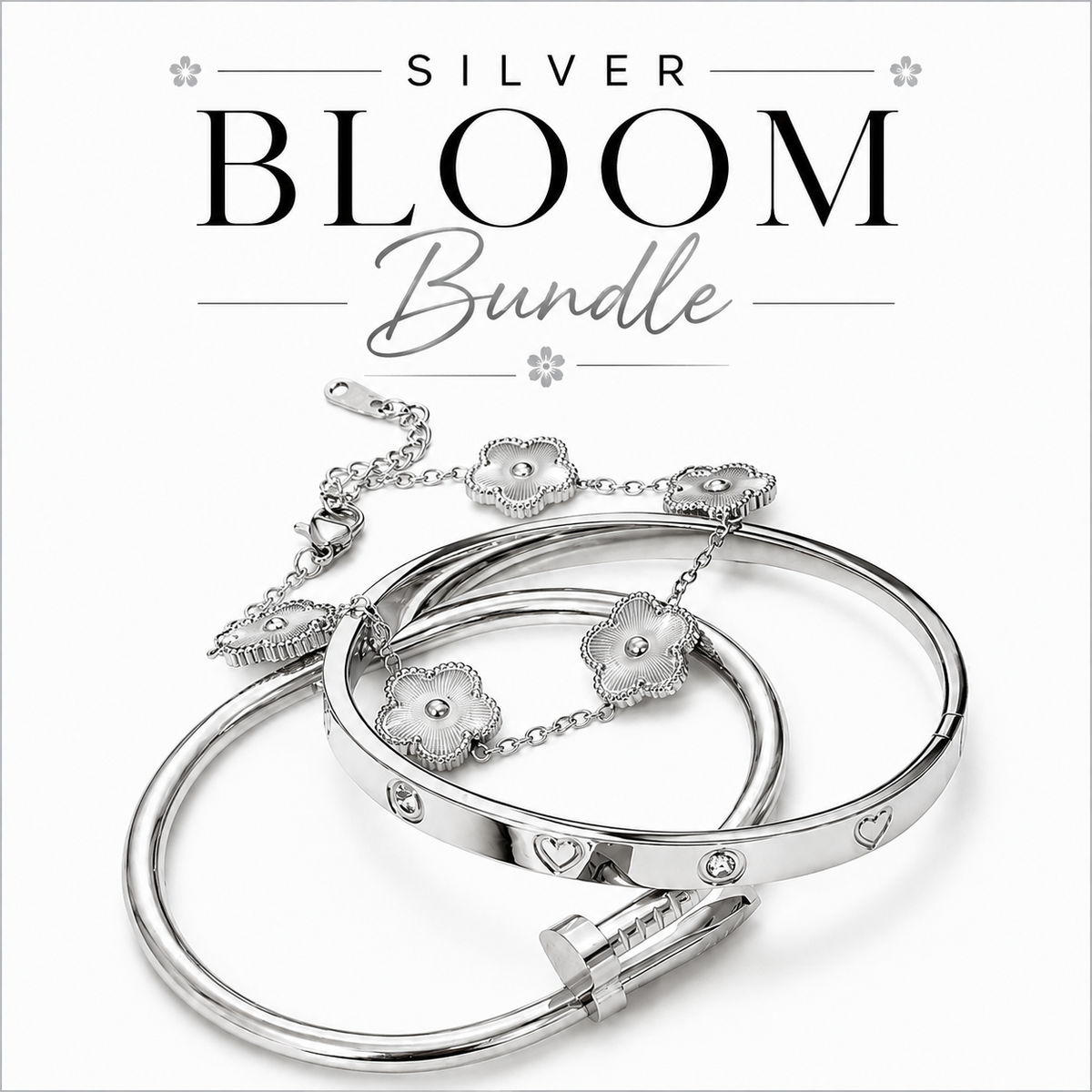 Silver bloom bundle (Waterproof, Non tarnish, hipoalergenic
