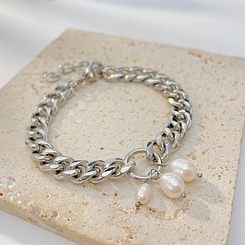 Wholesale Stainless Cuban pearl bracelet