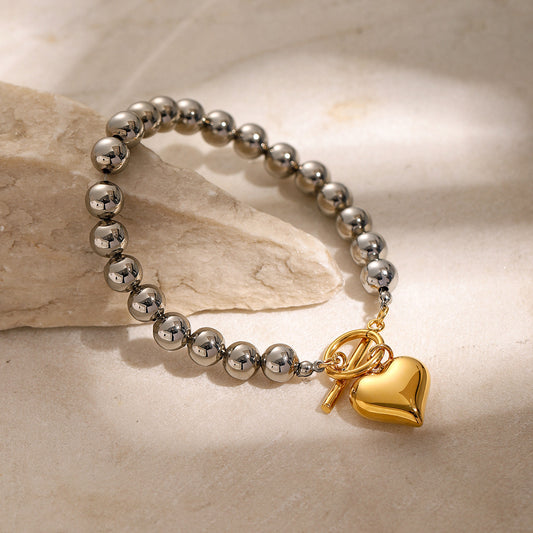 Two tones heart bead bracelet