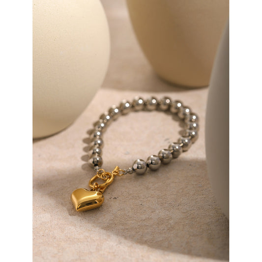 Wholesale Two tones gold bead heart bracelet