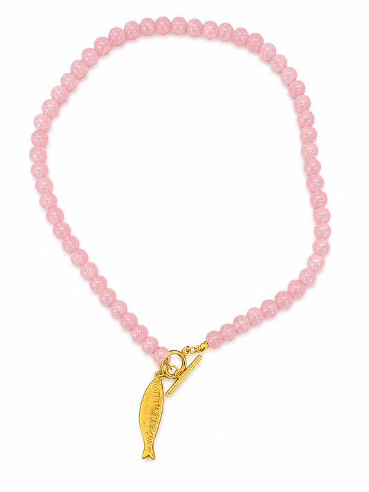 Salmon OT necklace (Glass stones, Non tarnish, waterproof)