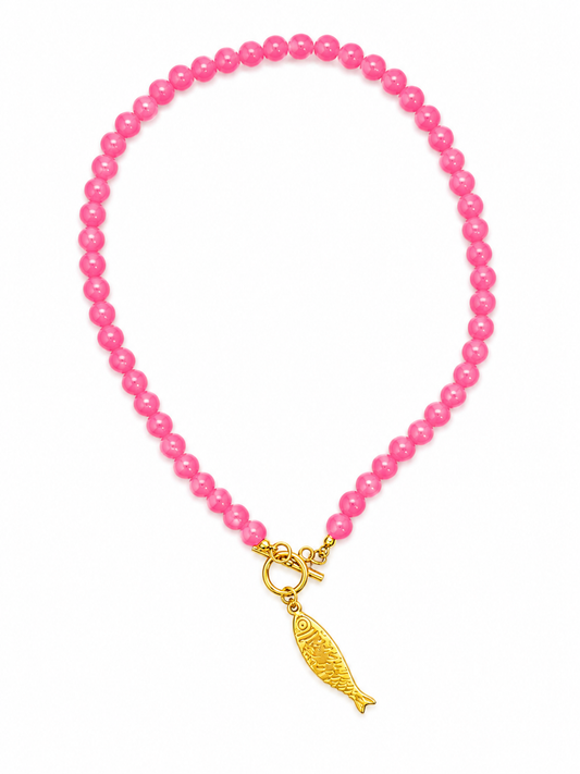 Pink OT necklace ( Glass stones, Non tarnish, waterproof)